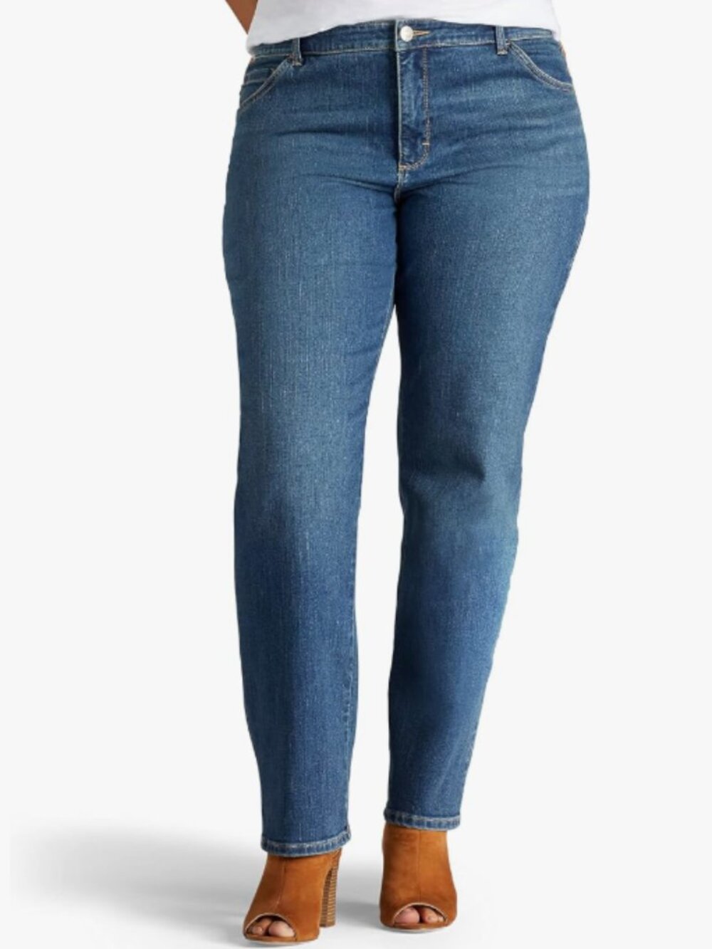 Lee Classic Fit Straight Leg Jeans Size 14 Stretch Short in Medium Blue Wash